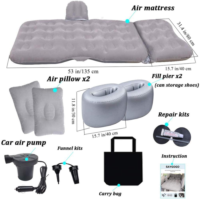 SAYGOGO Inflatable Car Air Mattress Travel Bed - Thickened Car Camping Bed Sleeping Pad with Electric Car Air Pump Flocking & PVC Surface Car Tent with 2 Pillows for SUV Sedan Pickup Back Seat Sporting Goods > Outdoor Recreation > Camping & Hiking > Tent Accessories SAYGOGO   