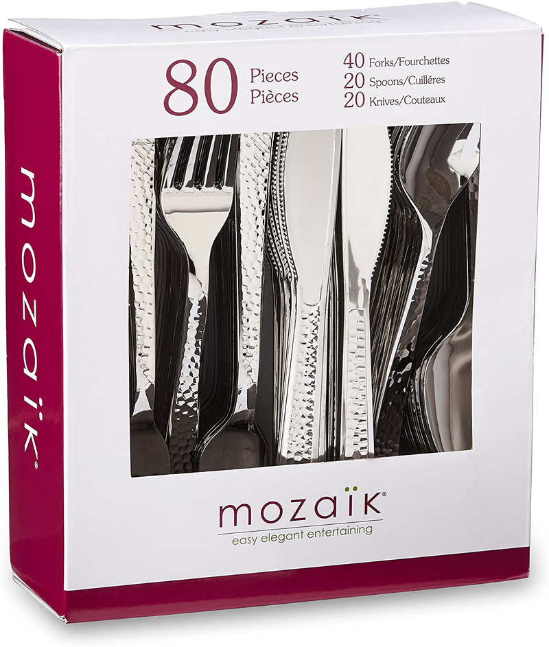 Mozaik Premium Plastic Hammered Stainless Steel Coated Assorted Cutlery, 120 pieces Home & Garden > Kitchen & Dining > Tableware > Flatware > Flatware Sets Mozaik Hammered 80-Count Combo 