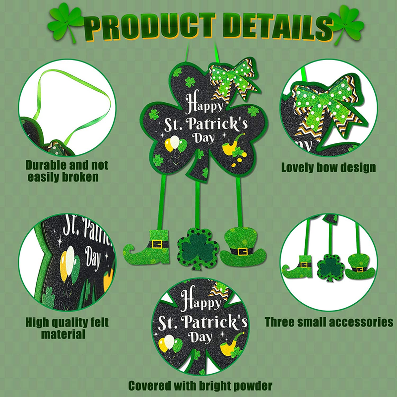 Jetec Happy St. Patrick'S Day Decor Shamrock Door Sign Irish Hanging Wall Decoration Welcome Board Felt with Rope for Home Party Arts & Entertainment > Party & Celebration > Party Supplies Jetec   