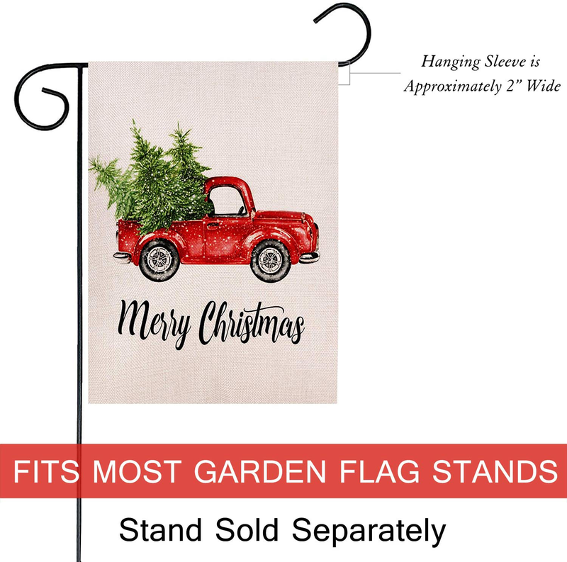 Dyrenson Decorative Merry Christmas Garden Flag Vintage Tree, Home Xmas Quote House Yard Flag with Red Truck, Rustic Winter Garden Yard Decorations, New Year Seasonal Outdoor Flag 12 x 18 Holiday Home & Garden > Decor > Seasonal & Holiday Decorations& Garden > Decor > Seasonal & Holiday Decorations Dyrenson   