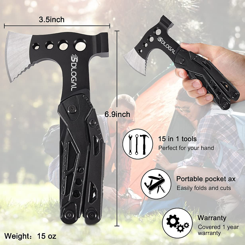Sdlogal Multitool Camping Accessories 15 in 1 Tool Hatchet with Axe Hammer Saw Screwdrivers Pliers Wirecutter,5-In-1 Paracord Bracelet, Anniversary Birthday Cool Stuff Gifts for Dad Boyfriend Husband Sporting Goods > Outdoor Recreation > Camping & Hiking > Camping Tools sdlogal   