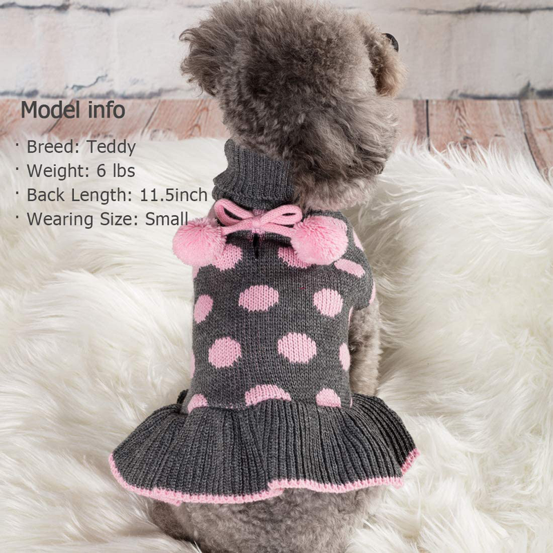 KYEESE Dog Sweater Dress Turtleneck Polka Dot Dog Sweaters with Leash Hole Knitwear Warm Pet Sweater with Pom Pom Ball Animals & Pet Supplies > Pet Supplies > Dog Supplies > Dog Apparel KYEESE   