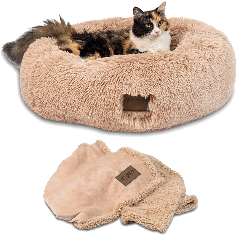 Pet Craft Supply Ultra Plush Calming Anti-Anxiety Pet Bed - Includes Super Soft Comfort Blanket - Great Medium Dog Bed Small Dog Bed Cat Bed Puppy Bed Animals & Pet Supplies > Pet Supplies > Dog Supplies > Dog Beds Pet Craft Supply Small (18 in x 18 in)  