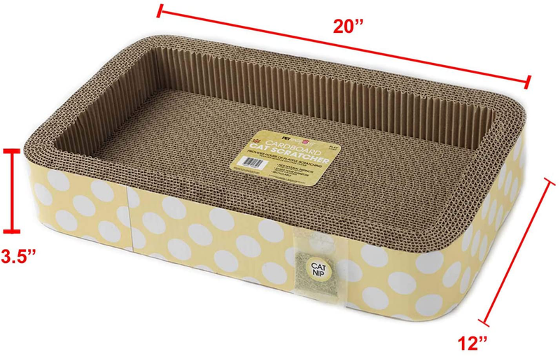Petrageous 13079 Jerrys Rectangular Corrugated Cat Lounge Scratcher 20-Inch Long 12-Inch Wide 3.5-Inch Tall with Cat Nip Is Great for Cats, Yellow Dots Animals & Pet Supplies > Pet Supplies > Cat Supplies > Cat Beds Pet Rageous Designs, LLC   
