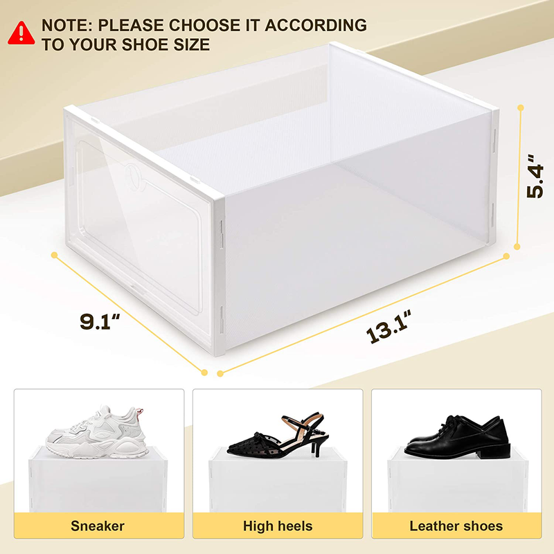 IPOW 12 Pack Thickened Clear Plastic Stackable Shoe Boxes, Foldable Shoe Organizer Sneaker Shoe Containers Shoe Storage Bins Drop Front Shoe Storage Boxes for Men, Women & Kids (12Pack-L) Furniture > Cabinets & Storage > Armoires & Wardrobes IPOW   
