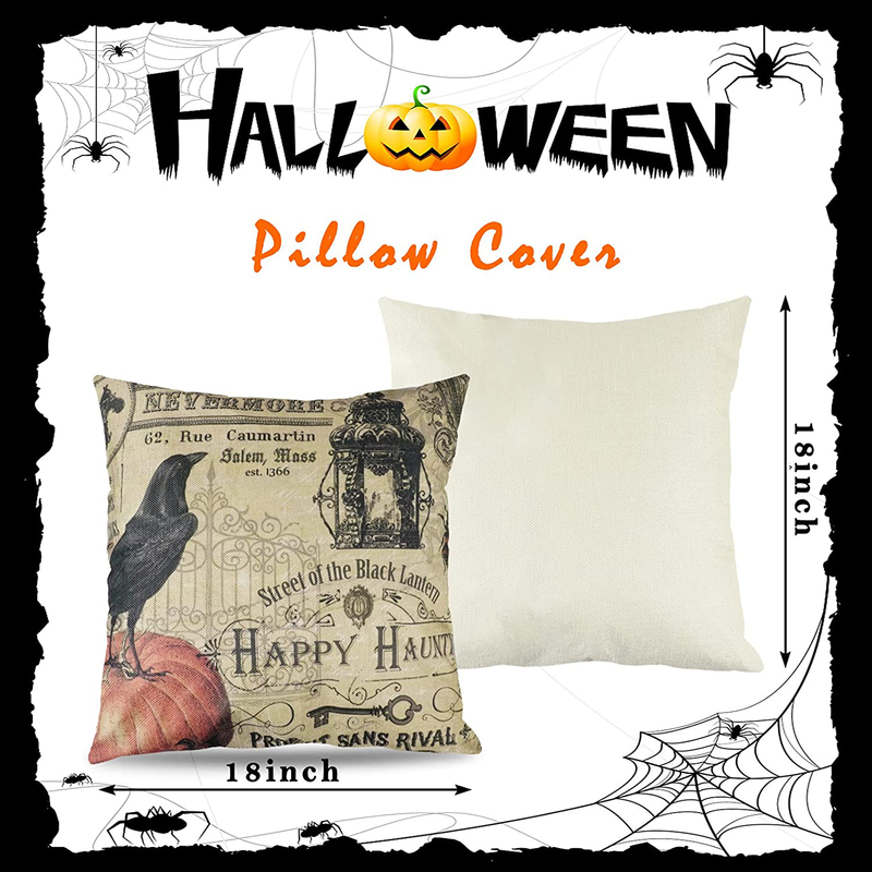 Halloween Throw Pillow Cover, 18x18 Inch Set of 4 Pieces Outdoor Decorative Farmhouse Rustic Linen Vintage Decoration Decor Home Skeleton Square Cushion Case Pillowcase for Sofa Couch Arts & Entertainment > Party & Celebration > Party Supplies PADIMAT   
