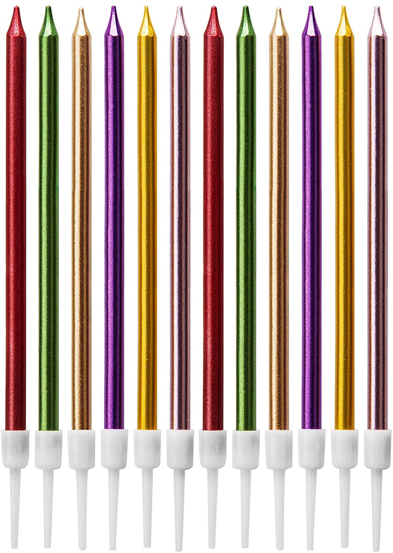 LUTER Metallic Birthday Candles in Holders Tall Birthday Cake Candles Long Thin Cupcake Candles for Birthday Wedding Party Decoration(24 Pieces) (Gold) Home & Garden > Decor > Home Fragrances > Candles LUTER Multicolor  