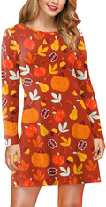 Spadehill Women's Fall Thanksgiving Swing Tunic Long Sleeve Dress Home & Garden > Decor > Seasonal & Holiday Decorations& Garden > Decor > Seasonal & Holiday Decorations Spadehill Pumpkin & Pear X-Large 