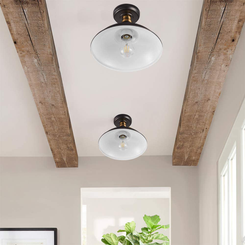Farmhouse Semi Flush Mount Ceiling Light 12-Inch Rustic Lighting Fixture Industrial Pendant Lights Fixtures for Indoor Outdoor | Oil Rubbed Bronze Finish,