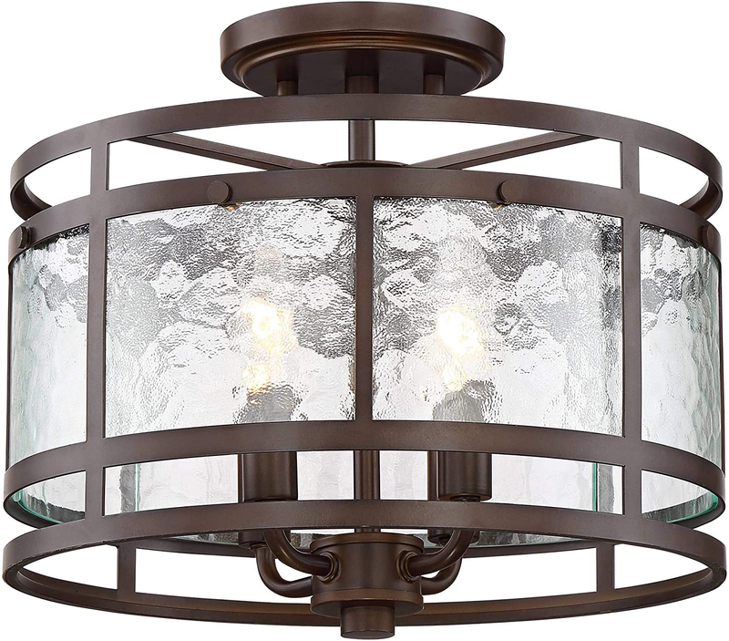 Elwood Rustic Industrial Ceiling Light Semi-Flush Mount Fixture Oil Rubbed Bronze 13 1/4" Wide Water Glass Drum for House Bedroom Hallway Living Room Bathroom Dining Kitchen - Franklin Iron Works Home & Garden > Lighting > Lighting Fixtures > Ceiling Light Fixtures KOL DEALS   