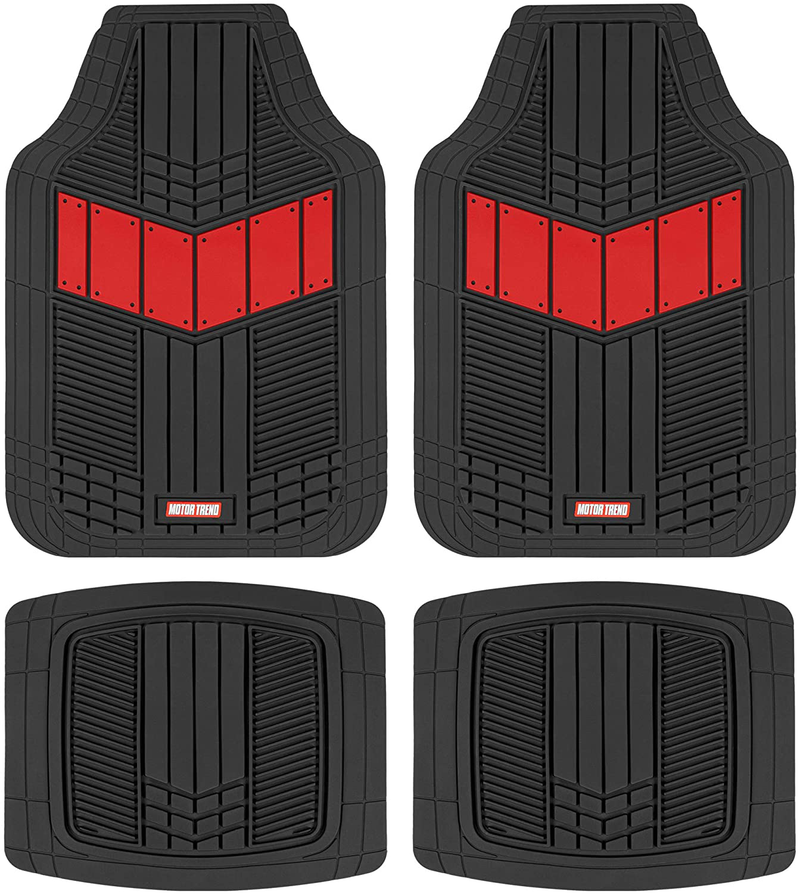 Motor Trend DualFlex All-Weather Rubber Floor Mats for Car, Truck, Van & SUV – Waterproof Front & Rear Liners with Drainage Channels & Two-Tone Sport Design Vehicles & Parts > Vehicle Parts & Accessories > Motor Vehicle Parts > Motor Vehicle Seating Motor Trend Red  