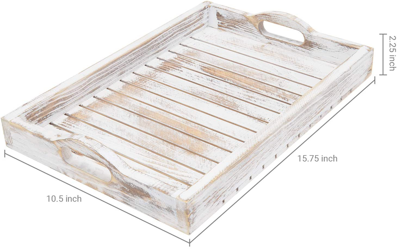 MyGift Shabby Chic Whitewashed Wood Breakfast Serving Tray with Cutout Handles Home & Garden > Decor > Decorative Trays MyGift   