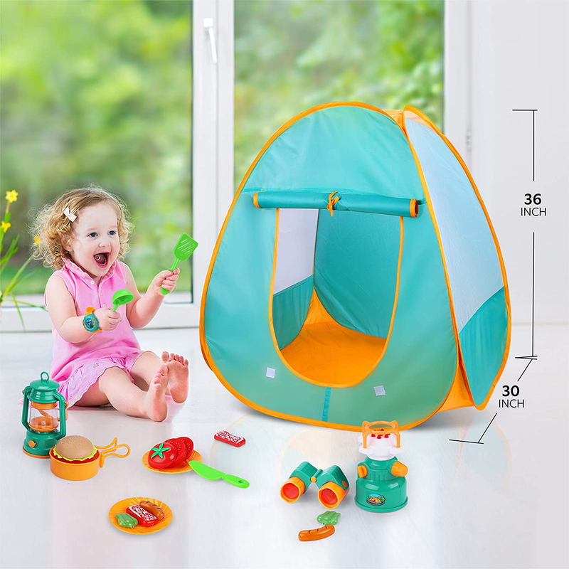 Iyoyo Kids Camping Play Tent Set 30Pcs Kids Camping Gear Tools with Play Kitchen Food Set, Indoor Outdoor Pretend Play Toys for Kids Toddler Boys Girls Birthday Sporting Goods > Outdoor Recreation > Camping & Hiking > Tent Accessories iYoYo   