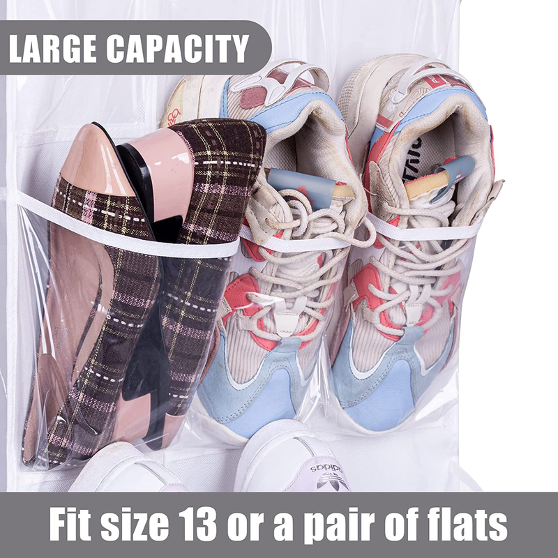 MISSLO Dual Sided Hanging Shoe Rack for Closet Shoe Organizer with 30 Large Clear Pockets and Rotating Hanger, White