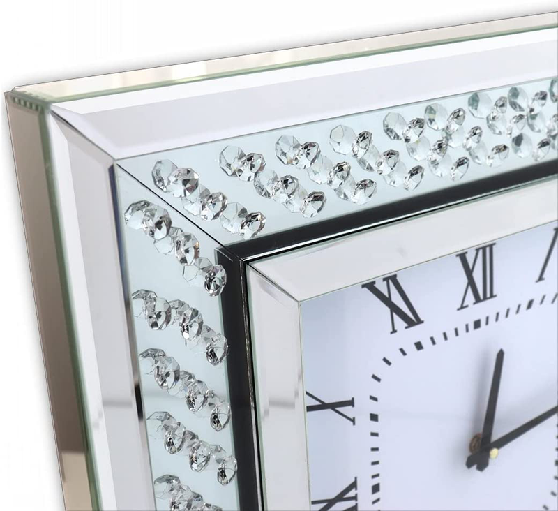 Silver Square Mirror Clock Crystal Sparkle Twinkle Bling Floating Diamond Mirrored Large Wall Clock 20x20x2inches for Wall Decoration Silver Glass Mirror Home Décor. AA Battery is not Included. Home & Garden > Decor > Clocks > Wall Clocks DMDFIRST   