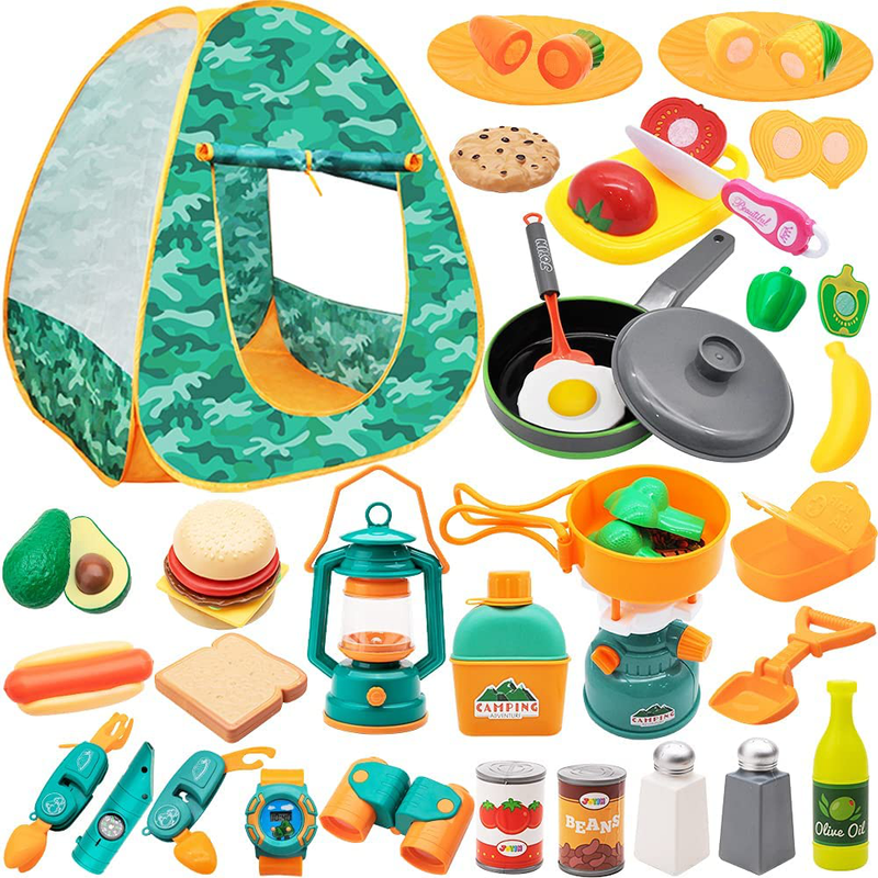 JOYIN 41Pcs Kids Camping Set, Kitchen Playset, Indoor Outdoor Toys, Includes Durable Pop up Tent, Fun Cutting Play Food and Cooking Set, Camping Gear Toys, Playhouse, Kids Birthday Christmas Fun Gifts Sporting Goods > Outdoor Recreation > Camping & Hiking > Tent Accessories JOYIN   