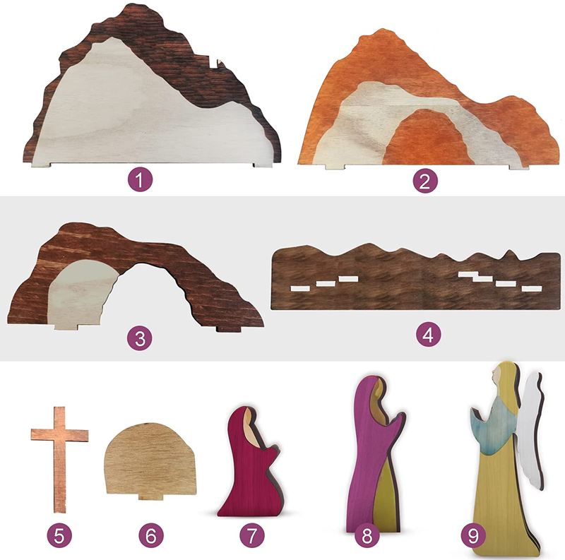 Easter Resurrection Scene Set, Easter Wooden Decorations Religious for the Home Table, Spring Christian Home Figurine Ornament Cross Risen Christ Figurine Decor Easter Crafts Home & Garden > Decor > Seasonal & Holiday Decorations KEEBAX   