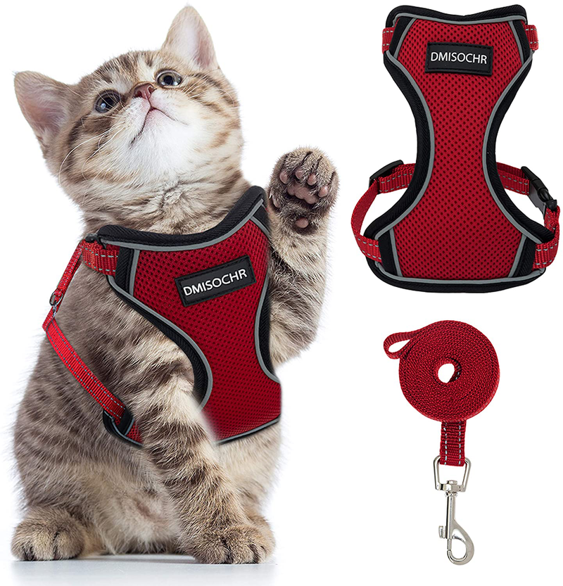 DMISOCHR Cat Harness and Leash Set - Escape Proof Safe Cat Vest Harness for Walking Outdoor - Reflective Adjustable Soft Mesh Breathable Body Harness - Easy Control for Small, Medium, Large Cats Animals & Pet Supplies > Pet Supplies > Cat Supplies > Cat Apparel DMISOCHR Red Small (neck: 7"-11" chest: 10.5"-16") 