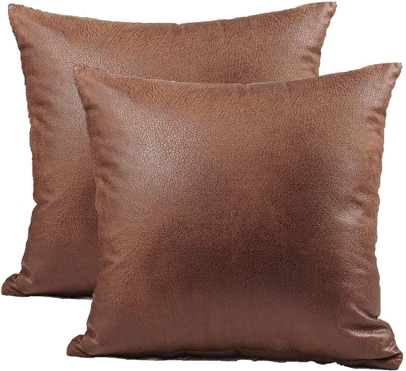 Shamrockers Faux Leather Fall Throw Pillow Covers Home Decoration Pillowcase for Living Room, Bedroom, Sofa, Couch, Garden, Home Soft Coffee Cushion Decorative Cases Brown 18X18 Inch Pack of 2 Home & Garden > Decor > Chair & Sofa Cushions Shamrockers   