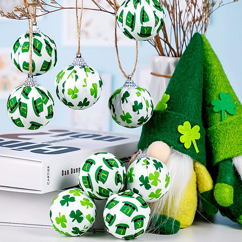 St. Patrick'S Day Ball Ornaments, 12PCS Green Shamrocks and Hat Fabric Wrapped Balls, Decorative Hanging Ornaments for Tree Home Office Bedroom Party St. Patrick' Day Holiday Decorations Arts & Entertainment > Party & Celebration > Party Supplies FFNIU   