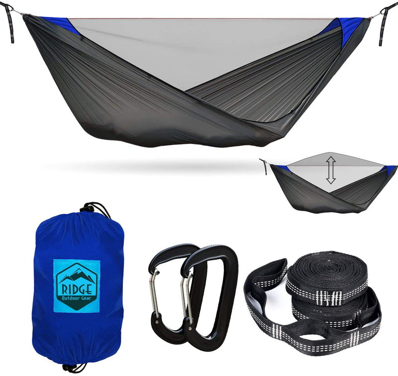 Ridge Outdoor Gear 11ft Camping Hammock with Mosquito Net - Pinnacle 180 Ultralight Hammock Tent Bundle with Bug Netting, Straps, and Carabiners Half-Zip Style Home & Garden > Lawn & Garden > Outdoor Living > Hammocks Ridge Outdoor Gear Blue 180 Half Zipper  
