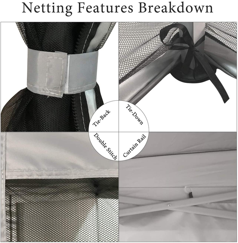 Curtain Style Canopy Screen Netting Walls Only with 4 Side Zipper for Universal 10x10 Pop Up Canopy Tent or Gazebo (Fit Our 12X12 Overhang style Outdoor Gazebo), Grey Home & Garden > Lawn & Garden > Outdoor Living > Outdoor Structures > Canopies & Gazebos Casualstay   
