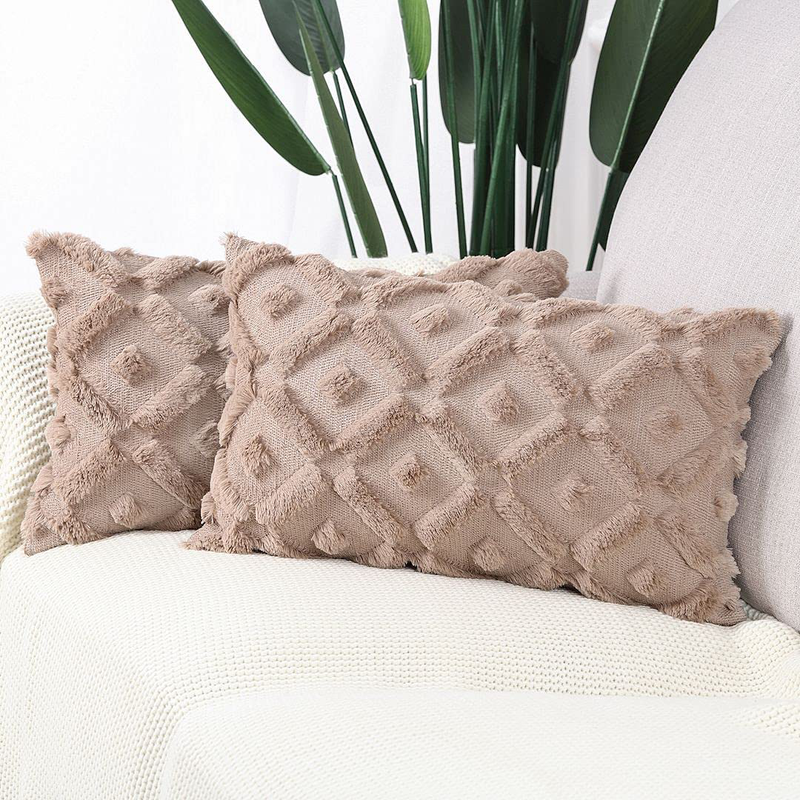 MADIZZ Pack of 2 Soft Plush Short Wool Velvet Decorative Throw Pillow Covers Luxury Style Cushion Case Pillow Shell for Sofa Bedroom Square Beige 20X20 Inch Home & Garden > Decor > Chair & Sofa Cushions MADIZZ   