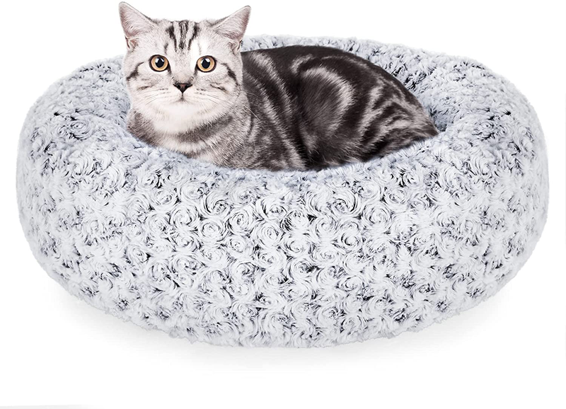 Furpezoo Calming Donut Cat Dog Bed of Rose Plush, Warming Cozy Soft Cat round Bed,Donut Cat Cuddler Bed with Removable Washable Cover