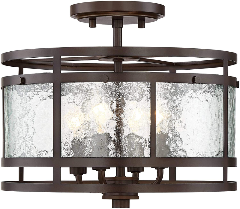 Elwood Rustic Industrial Ceiling Light Semi-Flush Mount Fixture Oil Rubbed Bronze 13 1/4" Wide Water Glass Drum for House Bedroom Hallway Living Room Bathroom Dining Kitchen - Franklin Iron Works