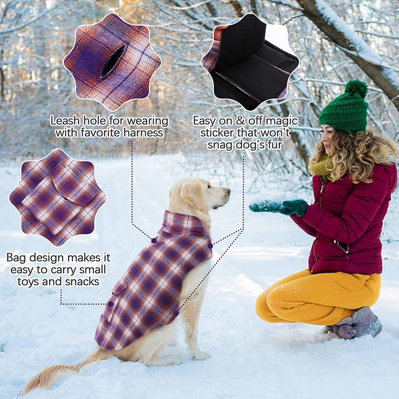 Kuoser Dog Winter Coat, Cozy Reversible British Style Plaid Dog Vest Winter Coat, Waterproof Windproof Warm Dog Apparel for Cold Weather Dog Jacket for Small Medium Large Dogs with Furry Collar (XS-3XL) Animals & Pet Supplies > Pet Supplies > Dog Supplies > Dog Apparel Kuoser   