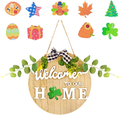 Seasonal Welcome Sign Front Door Decoration, Home Decor Rustic round Wood Wreaths Wall Hanging Outdoor, Farmhouse, Porch,Gift for Front Porch-9 Icons Home & Garden > Decor > Seasonal & Holiday Decorations YLZJHORK Brown-b  