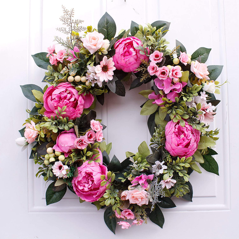 Dseap Wreath - Peony Flower Wreath, Floral Wreath, Door Wreaths for Front Door, 17-Inches, Green Home & Garden > Decor > Seasonal & Holiday Decorations Dseap Pink 19 Inches 