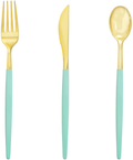I00000 144 PCS Disposable Gold Silverware, Plastic Flatware with White Handle, Gold Plastic Cutlery Includes: 48 Forks, 48 Knives and 48 Spoons Home & Garden > Kitchen & Dining > Tableware > Flatware > Flatware Sets I00000 Green  