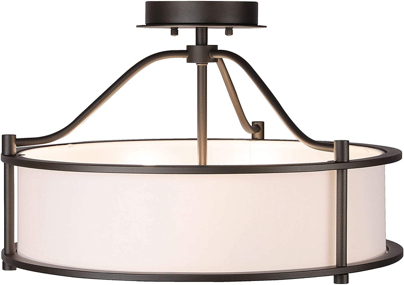 Semi Flush Mount Ceiling Light 18 Inch 3 Light Close to Ceiling Light with Fabric Shade and Frost Glass Diffuser in Dark Bronze Drum Semi Flush Light Xinbei-Lighting XB-SF1199-DB Home & Garden > Lighting > Lighting Fixtures > Ceiling Light Fixtures KOL DEALS   