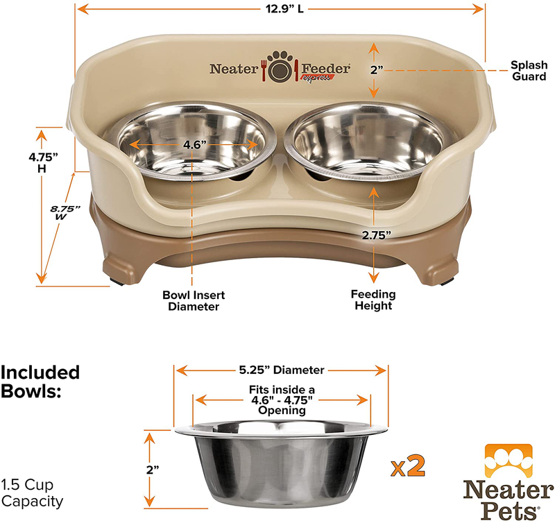 Neater Feeder Express Elevated Dog and Cat Bowls - Raised Pet Dish - Stainless Steel Food and Water Bowls for Small to Large Dogs and Cats