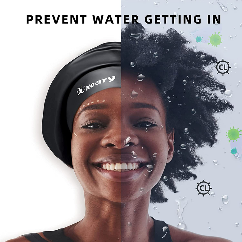 Keary Extra Large Swim Cap for Braids and Dreadlocks Extensions Weaves Long Hair, Waterproof Silicone Cover Ear Bath Pool Shower Swimming Cap for Adult Youth to Keep Hair Dry, Easy to Put On and Off Sporting Goods > Outdoor Recreation > Boating & Water Sports > Swimming > Swim Caps Keary   