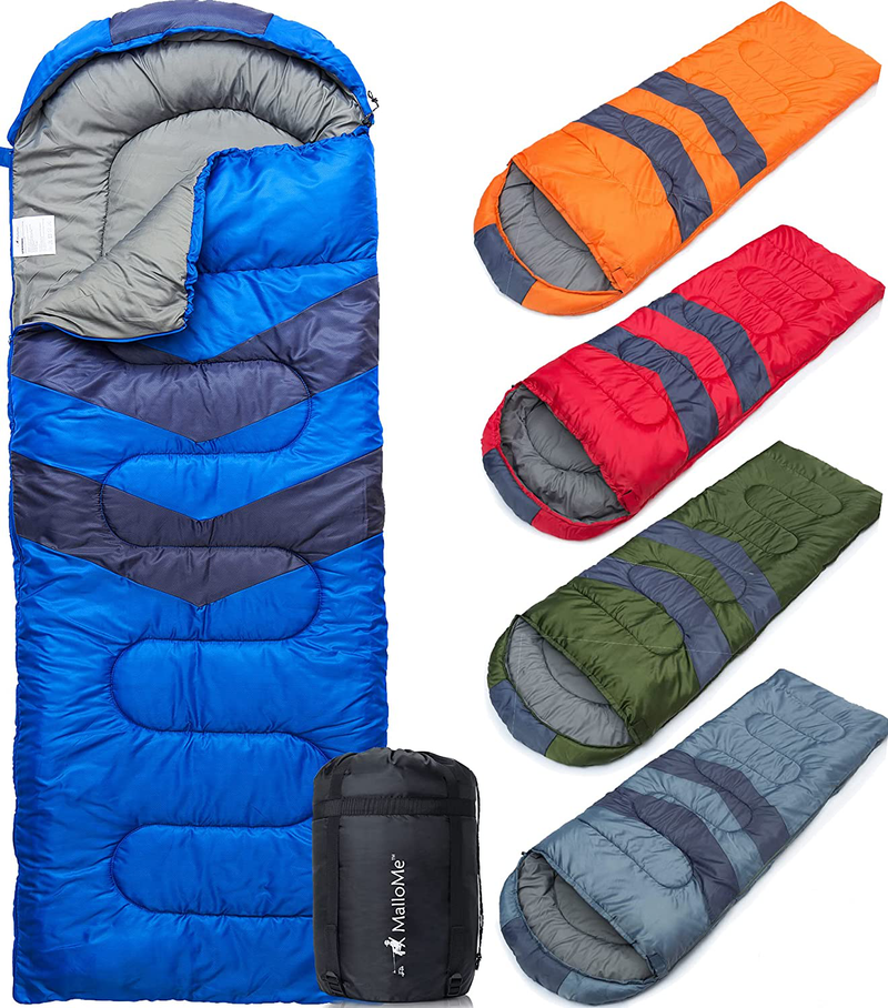 Mallome Sleeping Bags for Adults Kids & Toddler - Camping Accessories Backpacking Gear for Cold Weather & Warm - Lightweight Equipment with Ultralight Compact Bag - Girls Boys Single & Double Person Sporting Goods > Outdoor Recreation > Camping & Hiking > Sleeping BagsSporting Goods > Outdoor Recreation > Camping & Hiking > Sleeping Bags MalloMe Ocean Blue with Stripes Single - 29.5in x 86.6" 