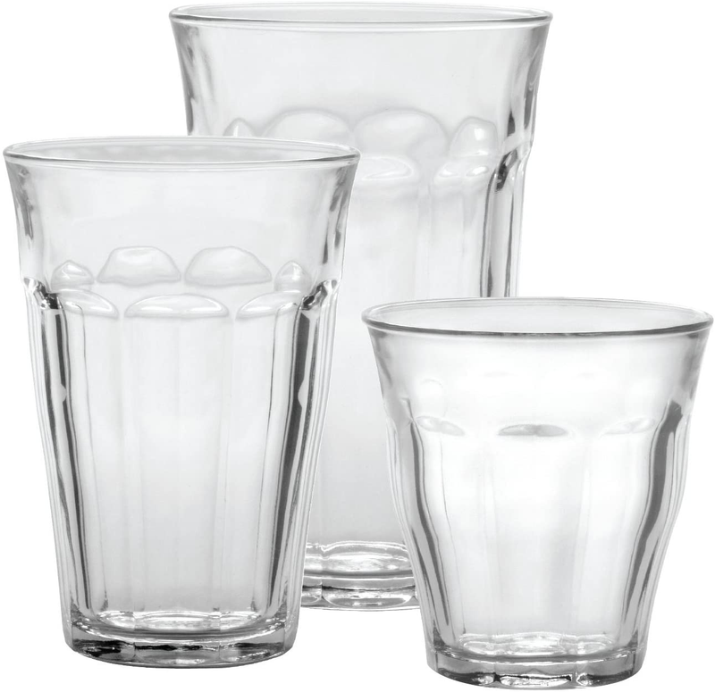 Duralex CC1/18 Made In France Picardie 18-Piece Clear Drinking Glasses & Tumbler Set: Set includes: (6) 8-3/4 oz, (6) 12 -5/8 oz, (6) 16-7/8 oz