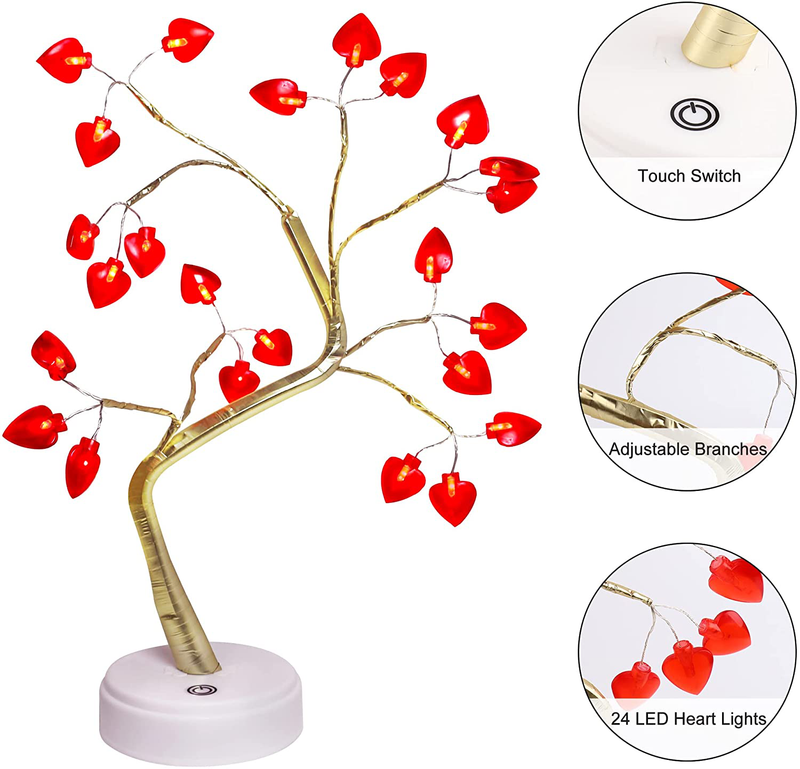 Mosoan 18 Inch Valentines Day Decor Lighted Tree with 24 LED Heart Lights, Usb/Battery Operated Valentines Tree Lights, Valentines Day Decoration Lights for Bedroom Home Table Party Wedding Indoor Home & Garden > Decor > Seasonal & Holiday Decorations Mosoan   