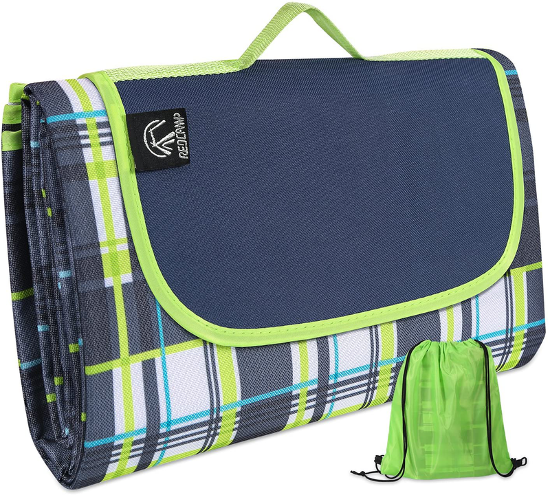 REDCAMP XL Picnic Blanket Waterproof Sandproof, Durable Oxford Folding Extra Large Picnic Mat for Outdoor Travel Beach Lawn Park, Portable with Tote Bag, Blue Green Yellow Home & Garden > Lawn & Garden > Outdoor Living > Outdoor Blankets > Picnic Blankets REDCAMP Green-79"x77"  