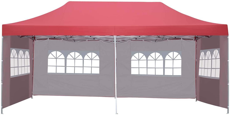 DOIT 10 x 20 FT Pop Up Canopy with Removable Sidewalls, Outdoor Canopy Tent for Party, Event, Wedding & Camping, Instant Easy Up Gazebo Shelter with Potable Wheeled Carrying Bag - Red Home & Garden > Lawn & Garden > Outdoor Living > Outdoor Structures > Canopies & Gazebos DOIT Red with 4 Sidewalls  