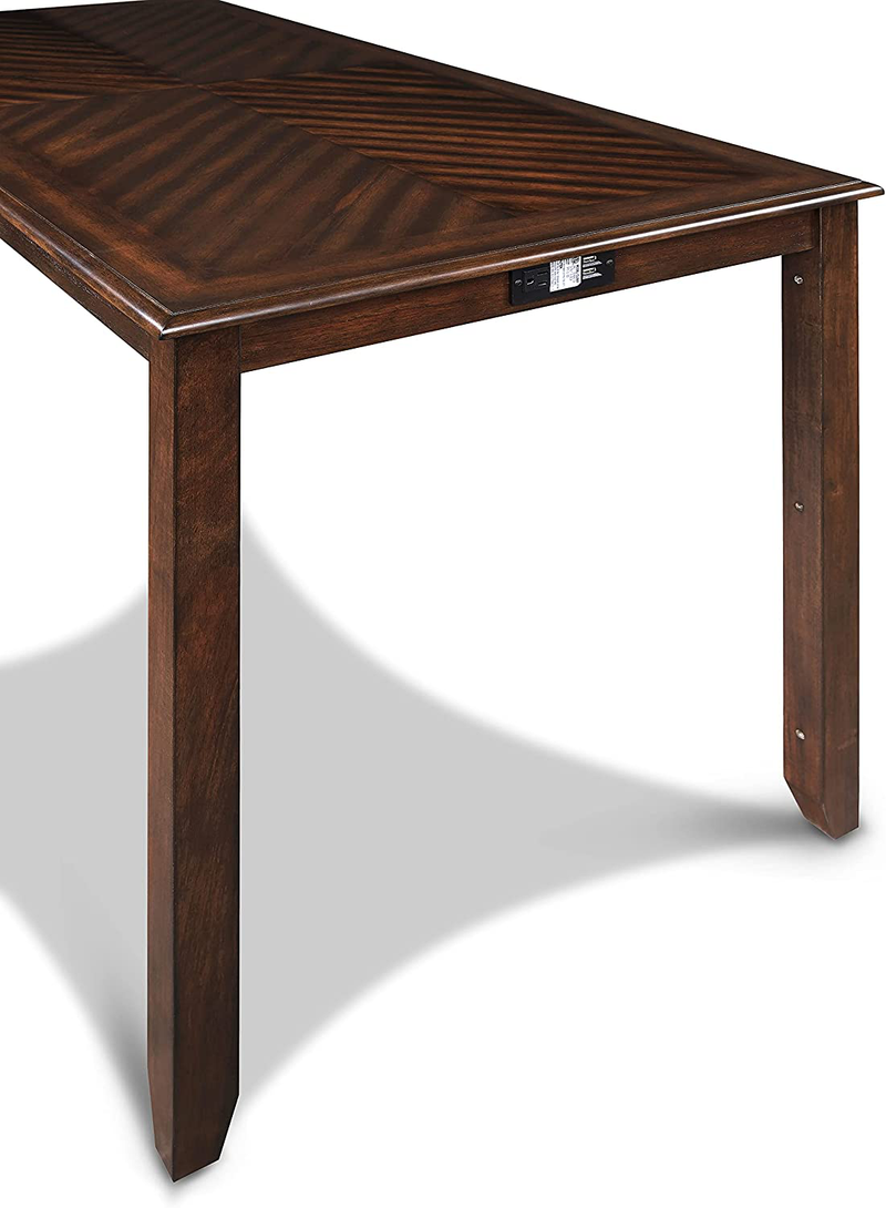 New Classic Furniture Amy Kitchen Counter Island Dining Table for 4 with Storage Shelf & USB Chargers, Traditional Cherry