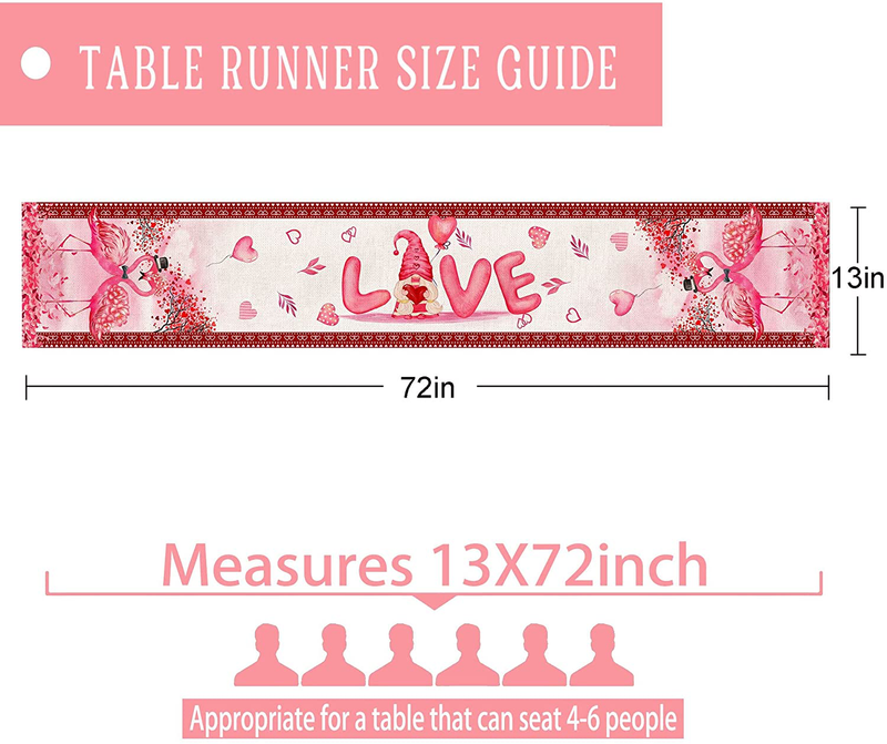 Pinata Valentines Day Table Runner 72 Inch Long, Burlap Lovers Flamingo Valentine'S Day Table Runner, Red Love Hearts Dresser Scarf Valentine Table Cloth for Anniversary Wedding Engagement Home & Garden > Decor > Seasonal & Holiday Decorations pinata   