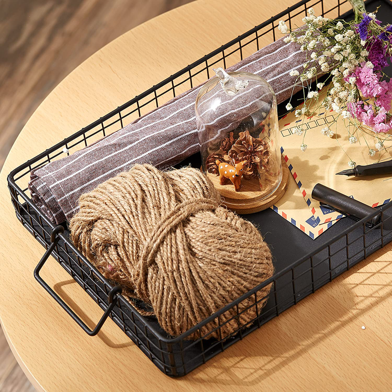 MyGift Black Metal Wire Nesting Serving Trays, Decorative Storage Baskets with Handles, Set of 2