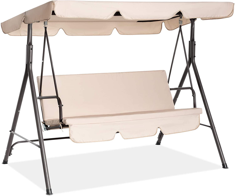 Fundouns 2-Person Patio Porch Swing Chair, Patio Swing with Canopy and Removable Cushions - Beige Home & Garden > Lawn & Garden > Outdoor Living > Porch Swings Fundouns Beige  