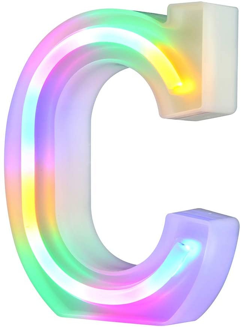 Neon Letter Lights 26 Alphabet Letter Bar Sign Letter Signs for Wedding Christmas Birthday Partty Supplies,USB/Battery Powered Light Up Letters for Home Decoration-Colourful J Home & Garden > Decor > Seasonal & Holiday Decorations& Garden > Decor > Seasonal & Holiday Decorations WARMTHOU Letter-c  