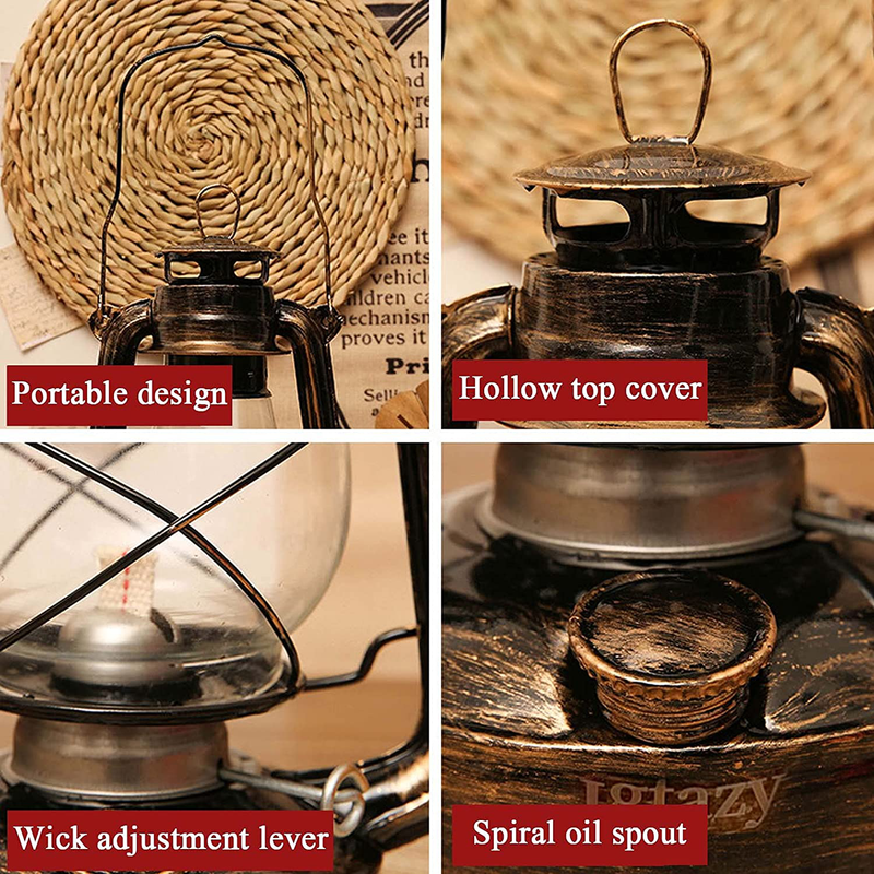 Rustic Kerosene Lamp,2 Oil Lamps and 1Roll of Wick, Hurricane Burning Hanging Lantern for Indoor and Outdoor Decoration or Emergency Use (Old Bronze)