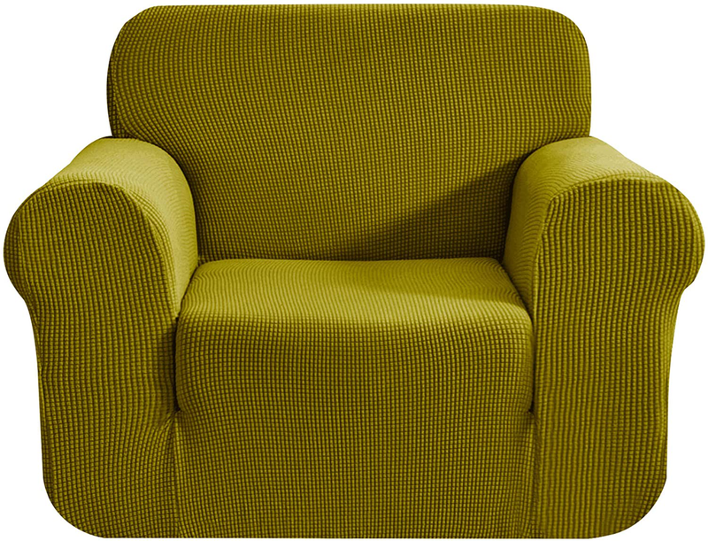 CHUN YI Stretch Sofa Slipcover 1-Piece Couch Cover, 3 Seater Coat Soft With Elastic, Checks Spandex Jacquard Fabric, Large, Black Home & Garden > Decor > Chair & Sofa Cushions CHUN YI Yellow Green Small 