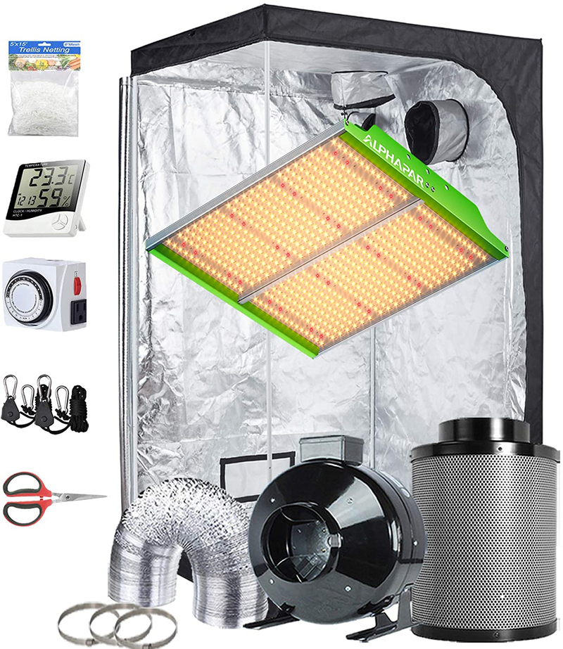 Topogrow Hydroponic Growing Tents Kit Complete Alphapar AQ300 LED Grow Light Lamp Full-Spectrum, 32"X32"X63"Indoor Grow Tent, 4" Ventilation Kit with Accessories for Plant Growing Sporting Goods > Outdoor Recreation > Camping & Hiking > Tent Accessories TopoGrow APQ600S 48"X48"X80"Kit 
