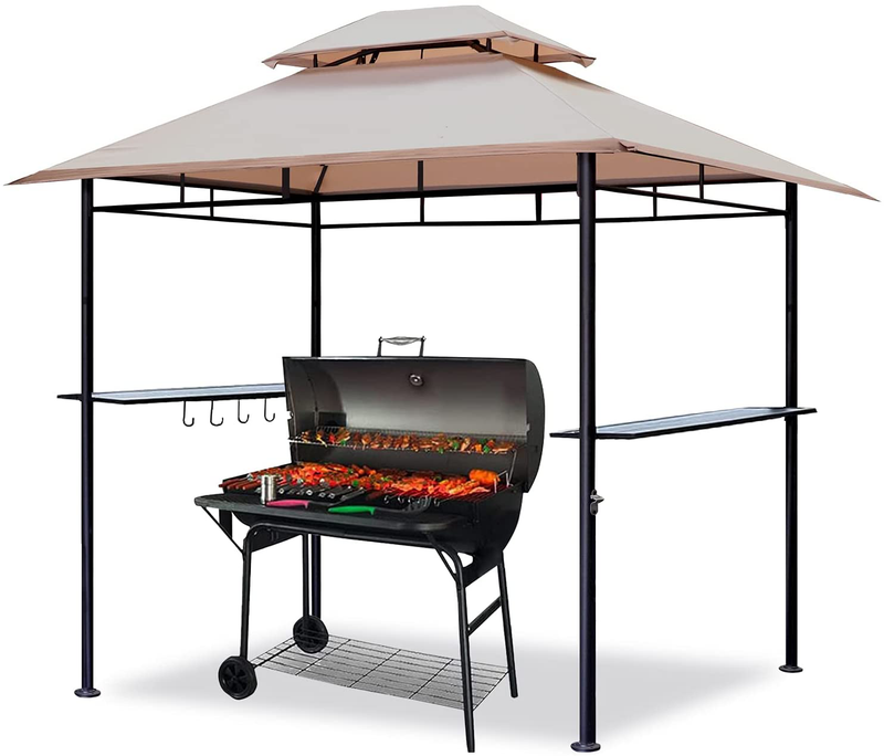 CoastShade 8'x 5' Grill Gazebo Double Tiered Outdoor BBQ Canopy,Grill Gazebo Shelter for Patio and Outdoor Backyard BBQ's with LED Light x 2 (Khaki) Home & Garden > Lawn & Garden > Outdoor Living > Outdoor Structures > Canopies & Gazebos CoastShade Beige Straight 6‘x9’ 